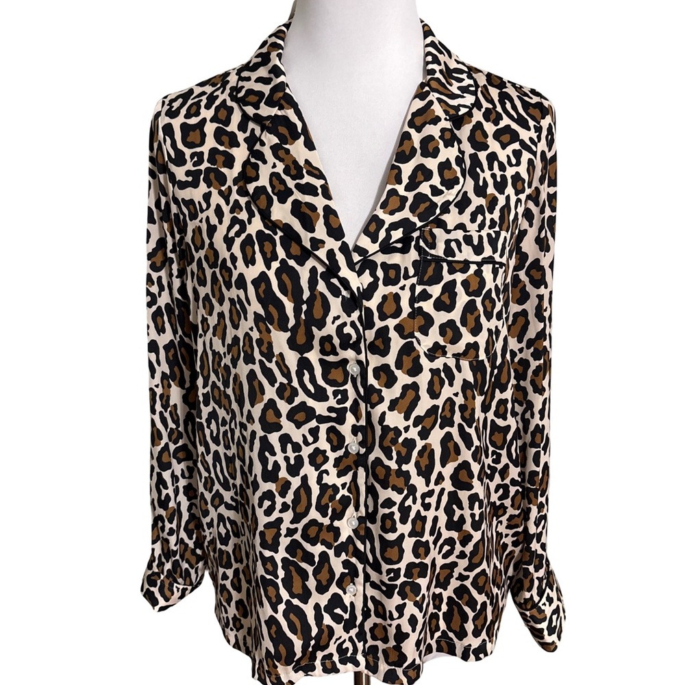 Banana Republic Animal Print Blouse Black and Brown